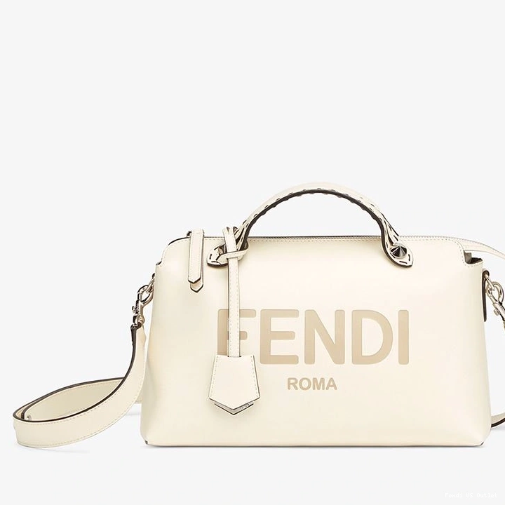 Affordable HOT Medium Fendi ROMA Way Calf White Boston Logo By Bag In The Leather 0803
